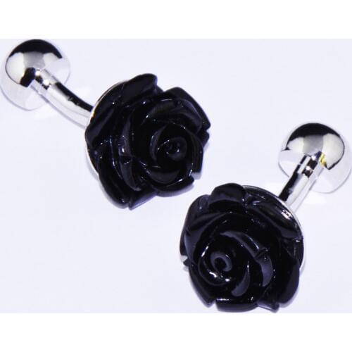 Cherrykeke Classic Romantic Black red Rose Cufflinks Valentines Day French Button Cufflinks 007 James Bond Mens Cufflinks