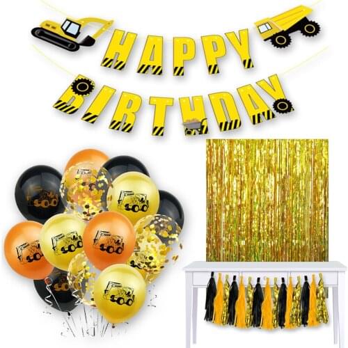 Amawill Cartoon Car Construction Vehicle Excavator Latex Confetti Balloons Kids Happy Birthday Baby Shower Party Decorations