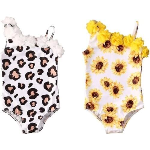 2020 Summer Swimsuit 6M-5T One Shoulder Swimwear Infant Kids Baby Girls Sunflower Leopard Bathing Suit Tankini