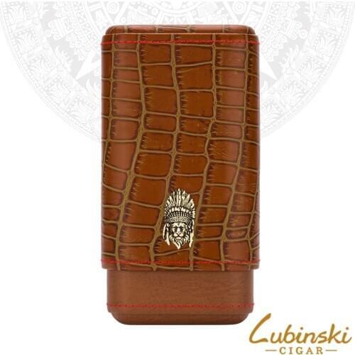 LUBINSKI Brown Genuine Leather Cedar Wood 3 Tube Cigar Cigarette Case Humidor Portable Case Gift Box Smoking Tool For Cohiba
