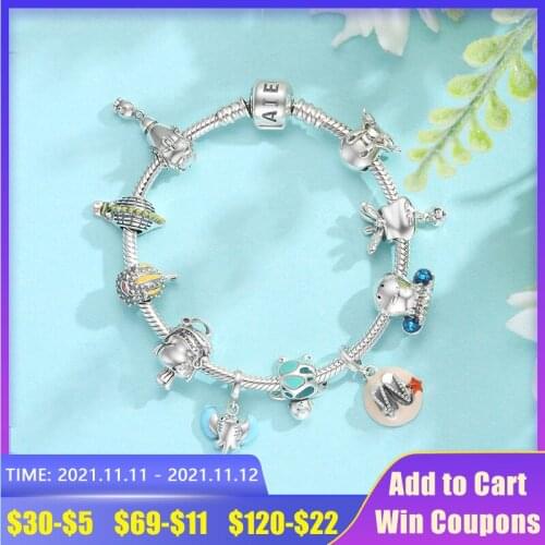 Jellyfish Hermit Crab Anglerfish 925 Silver Seafood Beads Charms Fits DIY Bracelet Original Designer Charm Jewelry Making