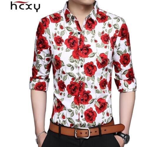 HCXY 2019 Spring Floral Print Men Shirts Long Sleeve Mens Casual cotton Shirt Slim Men Flower Printing Dress Shirts size 4XL