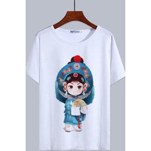 Tufaha Peking Opera Mask Facial Makeup Mens and Womens Short Sleeve T-shirt Casual Chinese Style Clothes