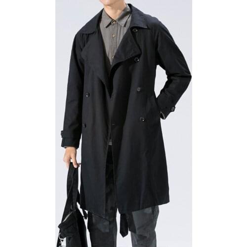 Mens Spring Autumn Coat Mid-length Japanese Style solid color Trench Jacket Coat Men Clothing
