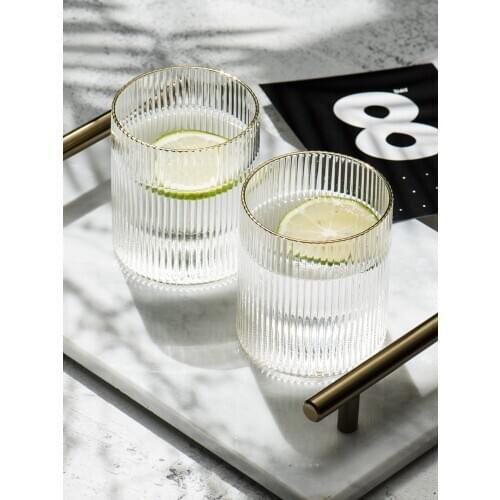 Nordic Bathroom Accessories Set Gold Inlay Glass Mouthwash Cup Vertical Stripe Toothbrush Holder gobelet salle de bain badkamer