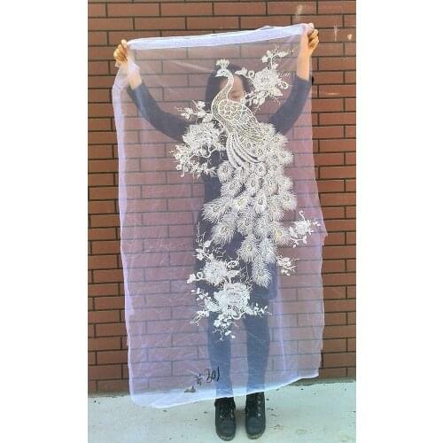 55*110cm large white phoenix or peacock sequin embroidery applique patch as raw material for classic clothing & accessories DIY