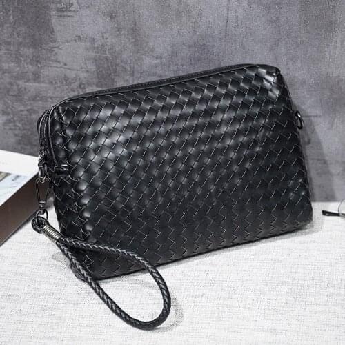 New Fashion England Design Mens Clutch Bag Handmade Weave Leather Korean Wrist Bag Leisure Mobile Phone Shoulder Messenger Bags