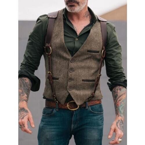 2020 New Independent station Hot sale European and American fashion temperament solid color open bag vest men Dropshipping