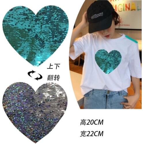 New Love Heart Sequins Sew on Patches Sewing Embroidered Applique for Jacket Clothes Stickers Badge DIY Apparel Accessories