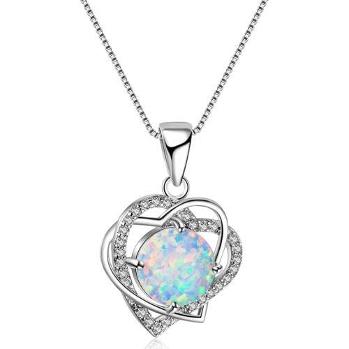 New Womens Fashion Necklaces Chain Pendants Necklaces Heart Shape 925 Sterling Silver Opal Choker Necklace for Female