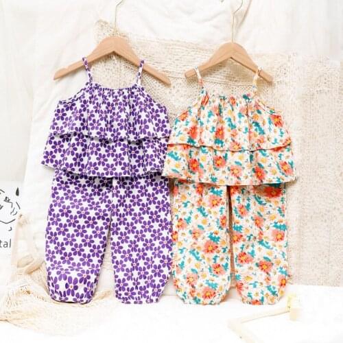 Baby Girls Clothing Kids Casual Clothes Summer Sling + Floral Pants Outfits Children Costume