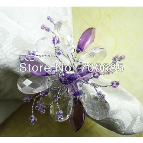 Wholesale napkin ring made of purple flower, wedding and pearl napkin holder