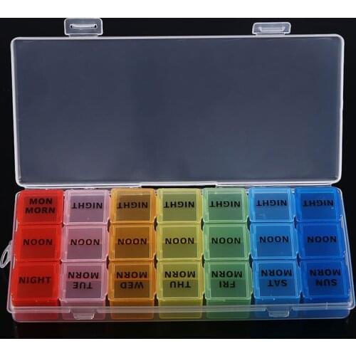 21 Slots 7 Day Pill Dispenser Case Morning Noon Night Medicine Organizer Weekly Candy Box Splitters Tablet Holder Storage