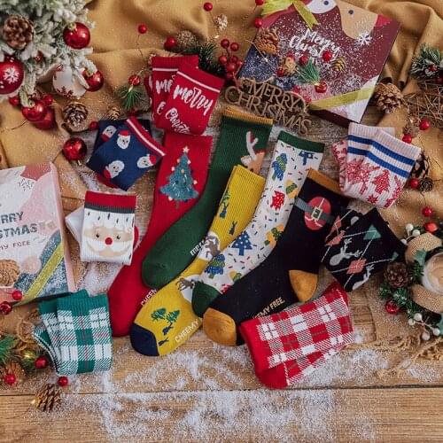 Original Christmas Gift Box Cotton Socks Mens Lady Couple Long Tube Christmas Tree Cute Elk Gift Socks Autumn and Winter
