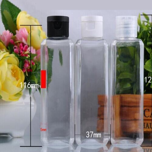 100ml empty Clear Square PET plastic bottle for cream lotion with flip cap refillable bottles high quality food gradeplastic