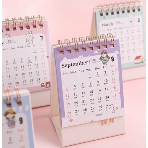 2022 Cartoon Mini Desk Calendar Simple Student Desktop Small Calendar Office Memorable Annual Calendar