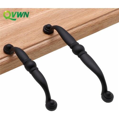 QVWN American Style Black Cabinet Handles Zinc Alloy Furniture Handle Kitchen Cupboard Pulls Drawer Knob Hardware