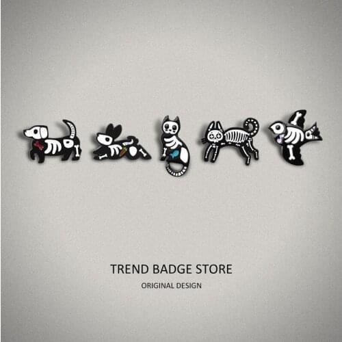 Small Animal Large Collection Creative Brooch Perspective Animal Skeleton Puppy Kitten Bird Badge Enamel Label Pins