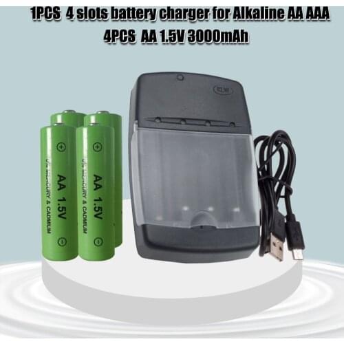AA 1.5V Alkaline Rechargeable battery 3000mah +super quick 4slot AA/AAA charger can charge alkaline battery