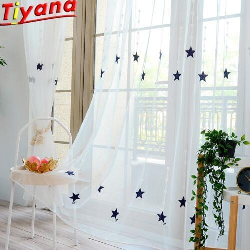 Blue Stars Tulle Curtains for Babys Room White Tulle for Kids Room Meteor Shower Yarn Curtains for Living Room X-WP309#20