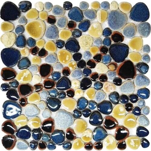 Navy Blue Butter Yellow Dark Brown Pebble Ceramic Mosaic Tile for Kitchen Shower Floor Tile Bathroom Swimming Pool Wall Sticker
