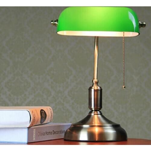 Vintage table lamp E27 with switch Green glass lampshade cover desk lights classical bedroom study home reading light YHJ011101