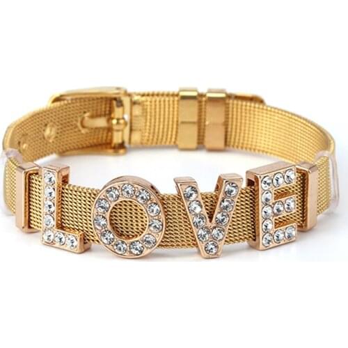 High Quality 10mm Mesh Bracelet With English Alphabet ‘LOVE’ Charm Slide Beads Fit DIY Brand Exquisite Jewelry Gift For Women