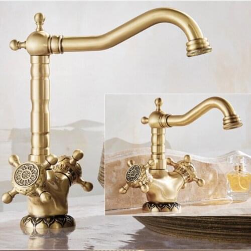 High Quality Luxury antique brass copper carving Deck mounted Bathroom basin faucet sink Faucet Water Mixer Tap kitchen faucet