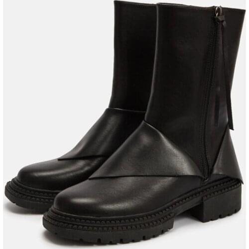 2021 Autumn Winter Ankle Booties Black Soft Leather Thick-heel Martin Boots Female British Style Platform Short Boots Tide Shoes