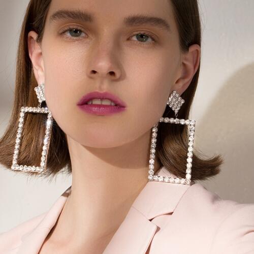 Bride Gifts Extendy Square Crystal Stud Earring For Woman New Vintage Big Luxury Earrings Fashion Jewelry Brincos Exaggerated