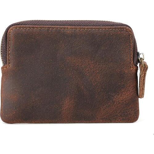 Tiding Handmade Cowhide Leather Coin Waller with zipper Small Purse Designer Money Bag Crazy Horse Leather Purse Unisex 9111