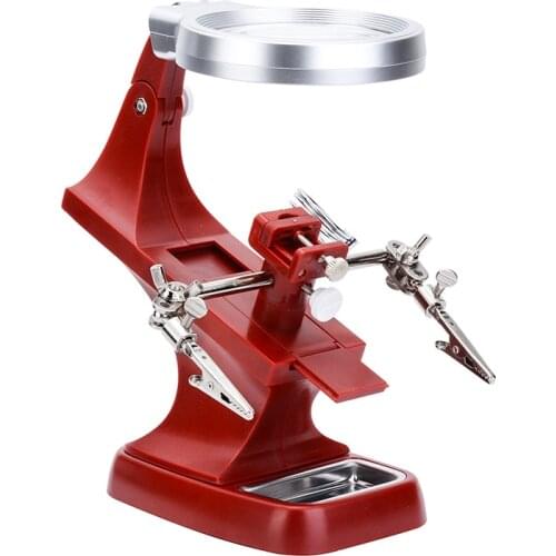 1 Set Adjustable Soldering Iron Holder Magnifier LED Soldering Helping Station Clamp Welding Accessory Equipment