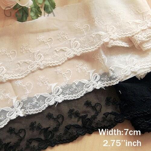 1yrd/lot Width:7.0cm Lovely bow-knot mesh embroidered lace, 3 colors Sewing accessories lace,garment trim lace for diy(ss-438)