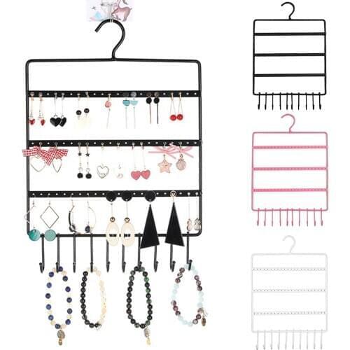 1pc Hanging Jewelry Organizer Multi-Purpose Jewelry Display Rack Premium Jewelry Hanger Black/ White/ Pink Portable Home Holder