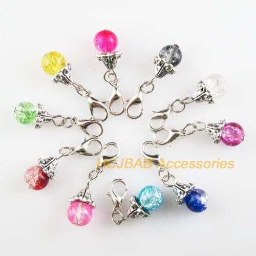 10 New Horn 9x16mm Charms Mixed Shivering Glass Tibetan Silver Plated Retro With Lobster Claw Clasps