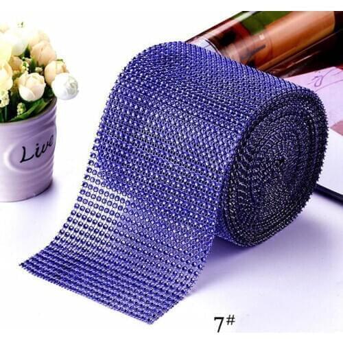 2 Yards\lot 12 cm Width Blue Rhinestone Mesh DIY Material Plastic Crystal Diamond Mesh Wrap For Wedding Party Home Table Decor