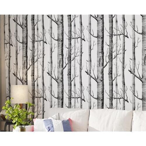 Modern minimalist personality white birch tree 3d wallpaper bedroom living room TV background wallpaper for walls 3 d