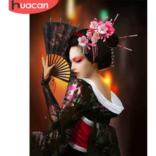 HUACAN Full Drill Diamond Painting Portrait Cross Stitch Kit Diamond Mosaic Japanese Geisha Gift For Women