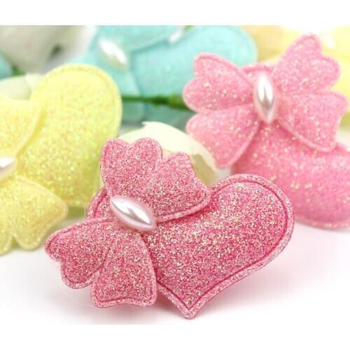 24Pcs 3.5*4.5cm Glitters Butterfly Stick on Heart Padded Appliques For Craft Headwear Hairpin Handmade Decoration Accessories