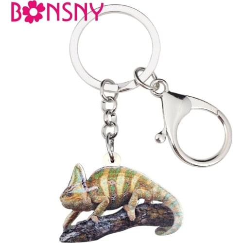 Bonsny Acrylic Chameleon Lizard Key Chains Keychains Ring Fashion Animal Pet Jewelry For Women Girls Teens Bag Car Charms Gift