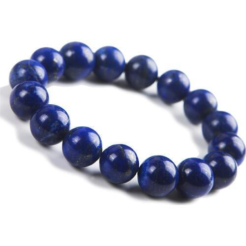Genuine 12mm Natural Lapis Lazuli Bracelet For Women Men Powerful Crystal Stretch Round Bead Bracelet
