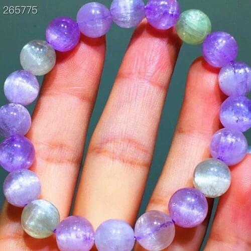 Green Natural Purple Kunzite Cat Eye Round Beads Bracelet 9.4mm Gemstone Crystal Women Men Rarest Bracelet Jewelry AAAAAA