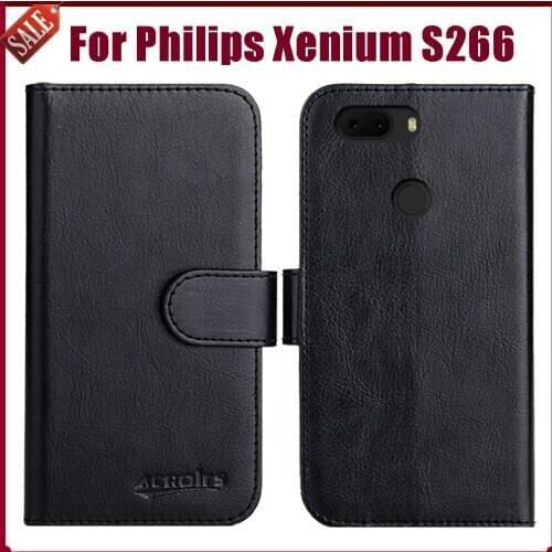 Flip Soft Leather Case For Philips Xenium S266 Case 6.09" 6 Colors Phone Wallet Cover Stand Function Credit Card Slots