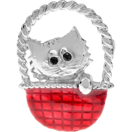 CINDY XIANG New Cute Enamel Paint Cat In Basket Brooches For Women And Men Animal Brooch Pins For Party Casual Jewelry Gifts