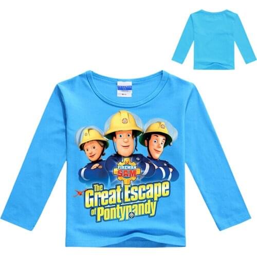2-12year Children Cartoon Fireman Printed Long Sleeve T shirt Kids Sping Auturn Tops Baby Girls Boys Round Neck Casual T-shirts