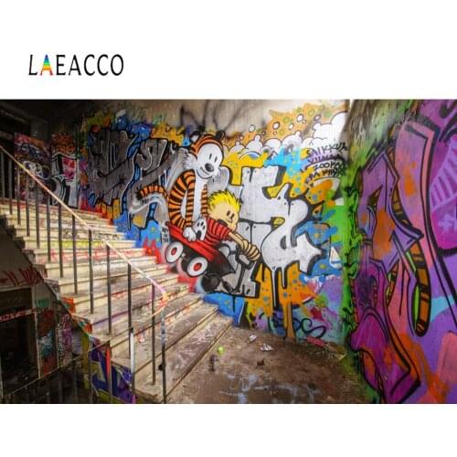 Laeacco Graffiti Backdrops Deserted Building Staircase Brick Wall Child Kid Portrait Photo Background Photocall Photo Studio