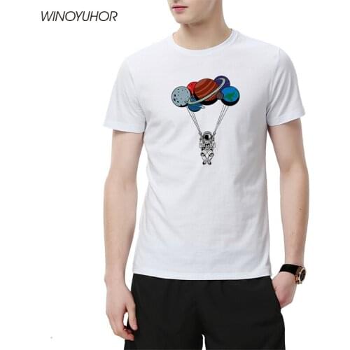 Astronaut Parachute T Shirt Mens Summer Casual Short Sleeve T-Shirt Cotton Funny Space Printed Streetwear Camisas Hombre