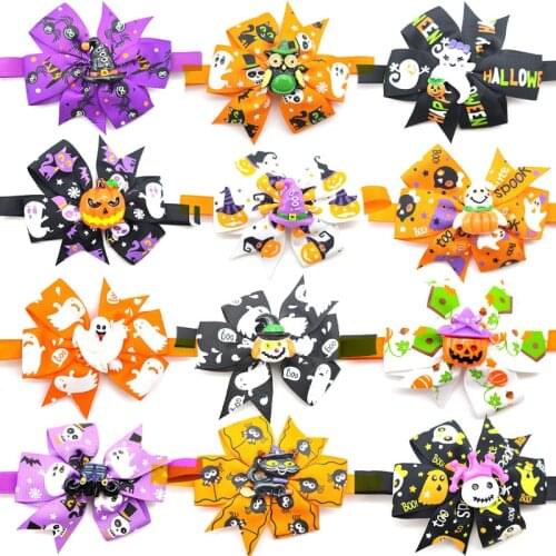 30/50 Pcs Halloween Dogs Pet Grooming Accessories Pumpkin Style Bow Tie Collar for Dogs Holiday Puppy Dogs Bow Ties Necktie