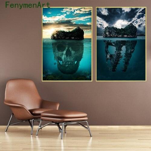 Mountain Lanscape Canvas Painting Skull Poster and Print Decorative Wall Art Picture for Living Room Home Decor