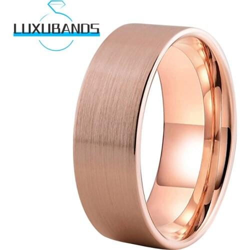 8MM Rose Gold Tungsten Wedding Bands Men Wemens Pipe Cut Engagement Rings Brushed Finished Comfort Fit